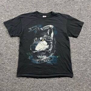 Vintage 1990s T-America Nature Wolf Graphic Black T-Shirt Size Large